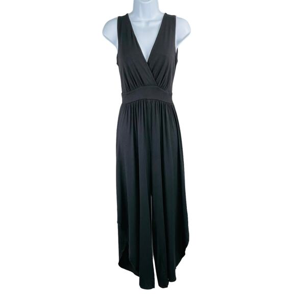 Fraiche by J Black Sleeveless Wide Leg V-Neck Capri Jersey Jumpsuit XS/Small - Picture 1 of 15